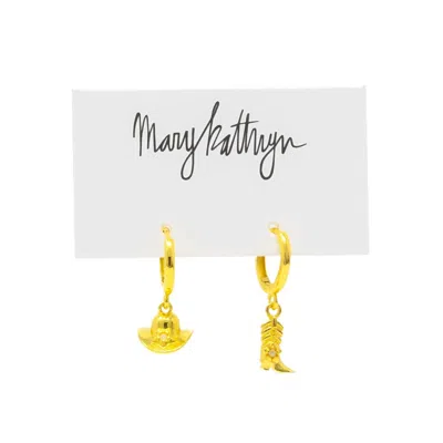 Mary Kathryn Designs Cowboy Boot + Hat Huggies In Gold