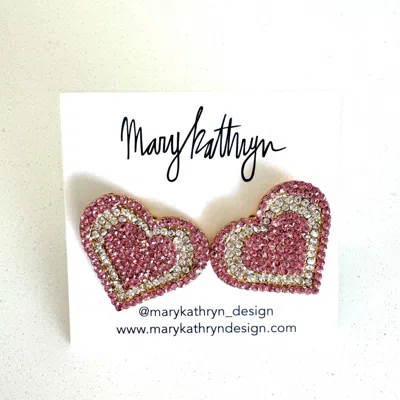 Mary Kathryn Designs Women Glitzy Heart Studs In Pink