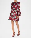 Mary Katrantzou Beam Plexus Ruby-print Flare-sleeve Mini Dress In Plexus Ruby Print