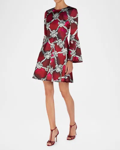 Mary Katrantzou Beam Plexus Ruby-print Flare-sleeve Mini Dress In Plexus Ruby Print