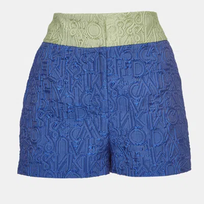 Pre-owned Mary Katrantzou Blue/green Colourblock Jacquard Safari Shorts M
