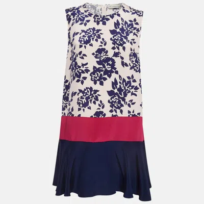Pre-owned Mary Katrantzou Blue/pink Floral Print Silk Antona Mini Dress M