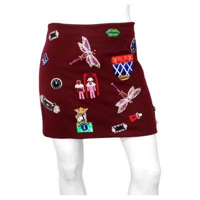 Pre-owned Mary Katrantzou Burgundy Wool Patch Mini Skirt In Red
