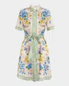Mary Katrantzou Chima Belted Floral-print Twill Mini Shirt Dress