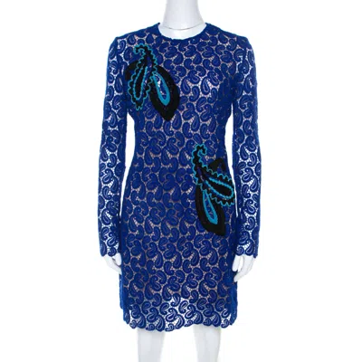 Mary Katrantzou Cobalt Blue Paisley Macrame Lace Overlay Geri Shift Dress