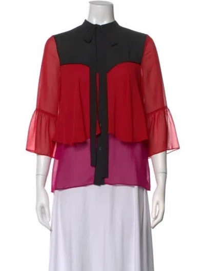 Pre-owned Mary Katrantzou Colorblock Pattern Tie Neck Blouse In Red