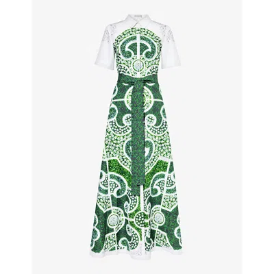 Mary Katrantzou Womens Green Topiary Como Floral-print Cotton Maxi Dress