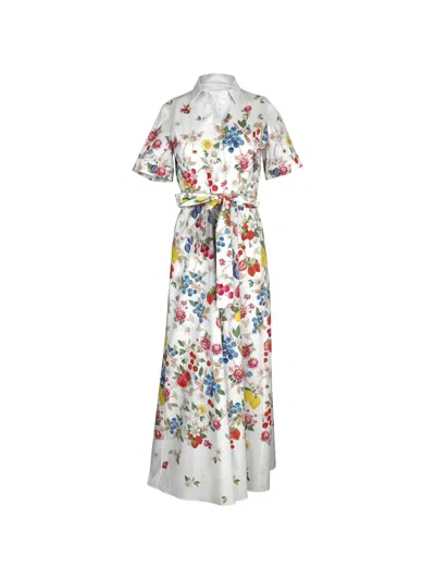 Mary Katrantzou Como Fruit-print Belted Maxi Dress In White