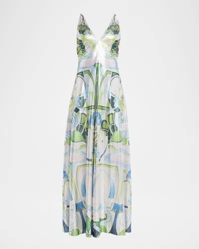 Mary Katrantzou Daria Plunging Garden-print Slip Gown