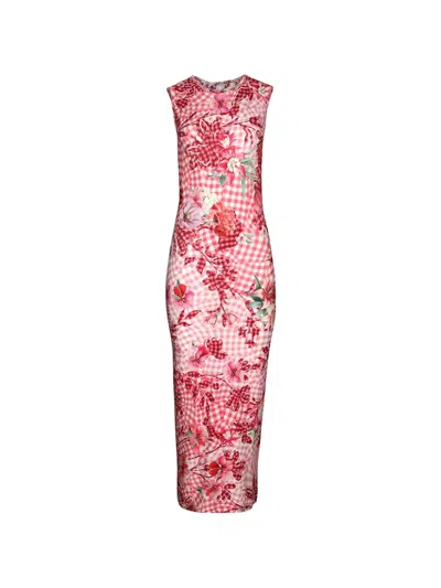 Mary Katrantzou Dionne Floral-print Gingham Midi Dress In Pink