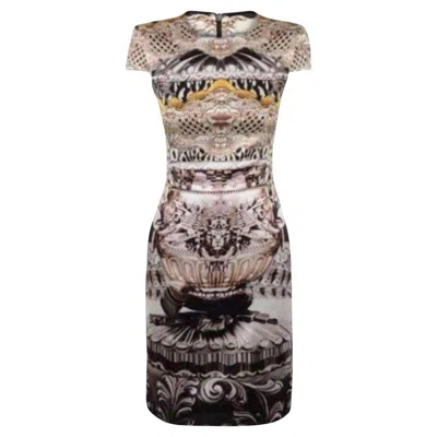 Pre-owned Mary Katrantzou Ebony Scroll Print Silk Dress Uk 10 / Us 6 In Black