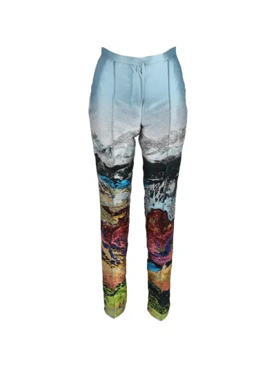 Pre-owned Mary Katrantzou Embroidered Print Trousers In Blue