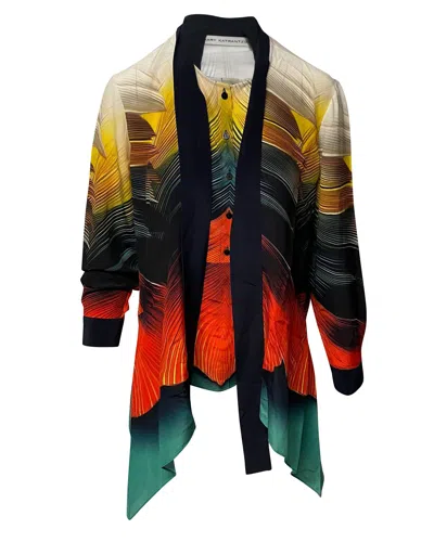 Pre-owned Mary Katrantzou Flight Feather Print Blouse In Multicolor Silk