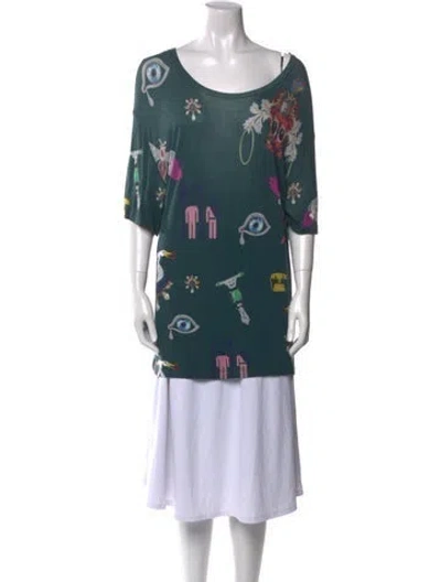 Pre-owned Mary Katrantzou Floral Print Bateau Neckline Tunic In Green