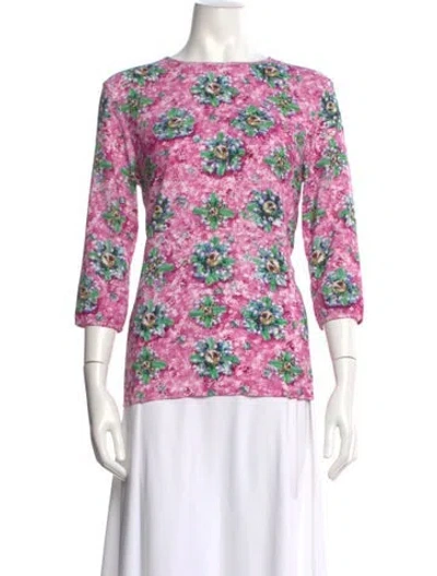 Pre-owned Mary Katrantzou Floral Print Crew Neck Top In Pink