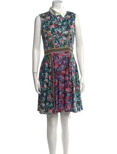 Pre-owned Mary Katrantzou Floral Print Knee-length Dress In Blue
