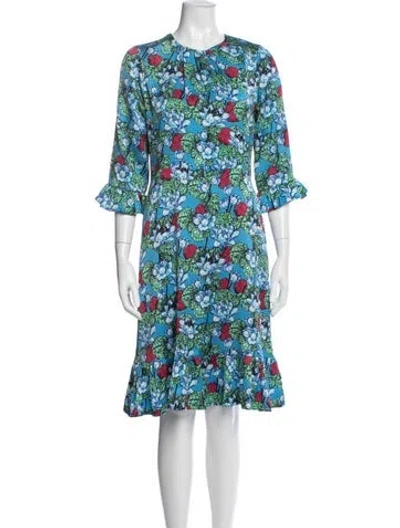 Pre-owned Mary Katrantzou Floral Print Knee-length Dress In Blue
