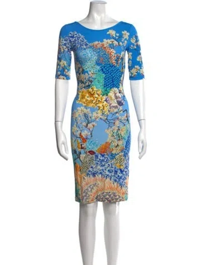 Pre-owned Mary Katrantzou Floral Print Knee-length Dress In Blue