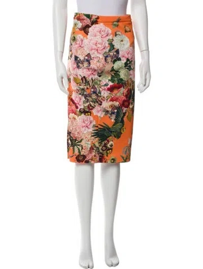Pre-owned Mary Katrantzou Floral Print Knee-length Skirt In Orange