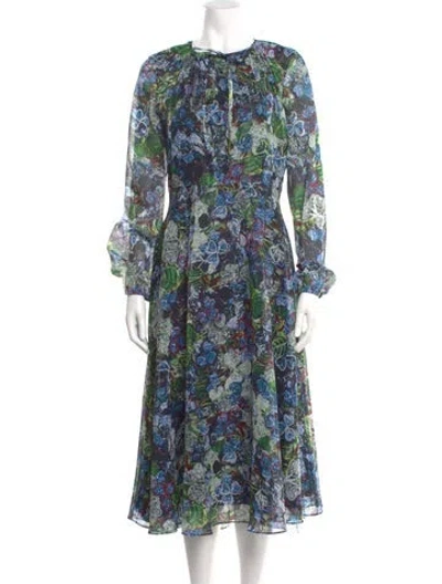 Pre-owned Mary Katrantzou Floral Print Long Dress In Blue