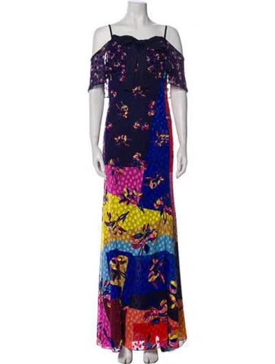 Pre-owned Mary Katrantzou Floral Print Long Dress In Blue
