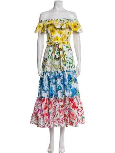 Pre-owned Mary Katrantzou Floral Print Long Dress In White