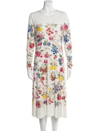 Pre-owned Mary Katrantzou Floral Print Long Dress In White