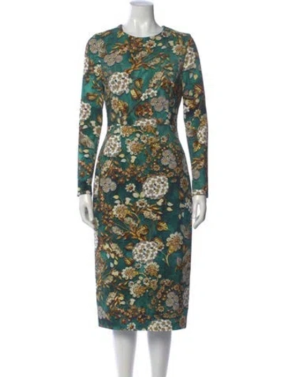 Pre-owned Mary Katrantzou Floral Print Midi Length Dress In Green