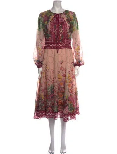 Pre-owned Mary Katrantzou Floral Print Midi Length Dress In Pink