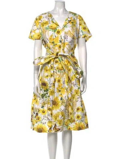 Pre-owned Mary Katrantzou Floral Print Midi Length Dress In Yellow