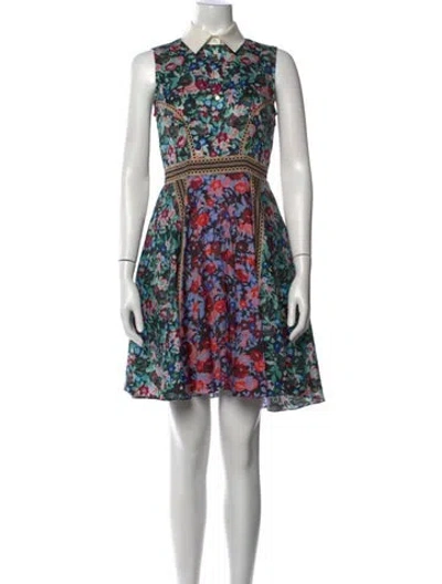 Pre-owned Mary Katrantzou Floral Print Mini Dress In Blue
