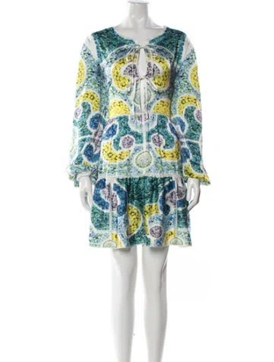 Pre-owned Mary Katrantzou Floral Print Mini Dress In Blue