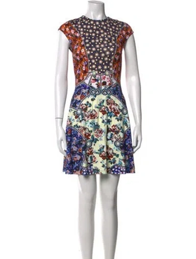 Pre-owned Mary Katrantzou Floral Print Mini Dress In Blue