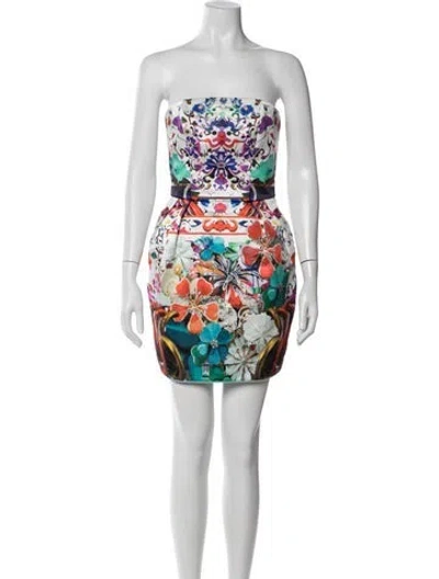 Pre-owned Mary Katrantzou Floral Print Mini Dress In Green/purple