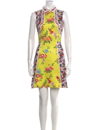 Pre-owned Mary Katrantzou Floral Print Mini Dress In Yellow