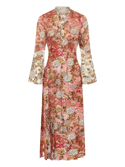 Mary Katrantzou Floral-print Pleated Dress In Gray