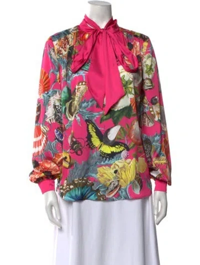 Pre-owned Mary Katrantzou Floral Print Tie Neck Blouse In Pink