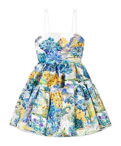 Mary Katrantzou Margot Tiered Floral-print Cotton-faille Mini Dress In Blue
