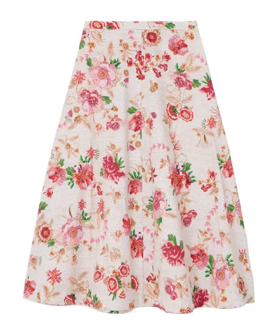 Mary Katrantzou Floral-print Cotton-poplin Midi Skirt In White