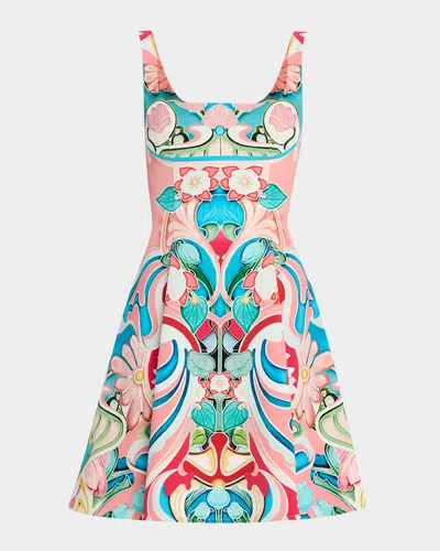 Mary Katrantzou Freya Square-neck Sleeveless Fit-&-flare Mini Dress