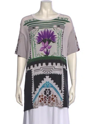 Pre-owned Mary Katrantzou Graphic Print Bateau Neckline T-shirt In Gray
