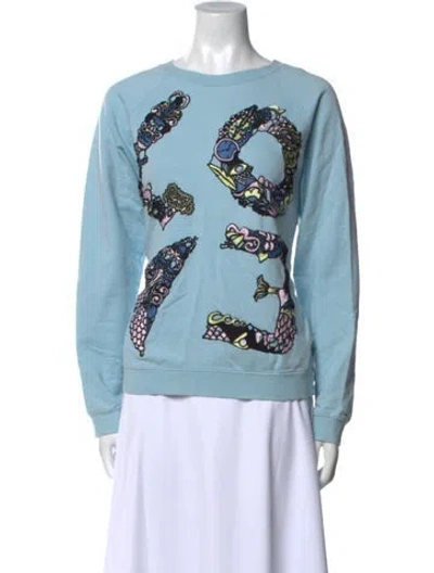 Pre-owned Mary Katrantzou Graphic Print Crew Neck Sweatshirt In Blue