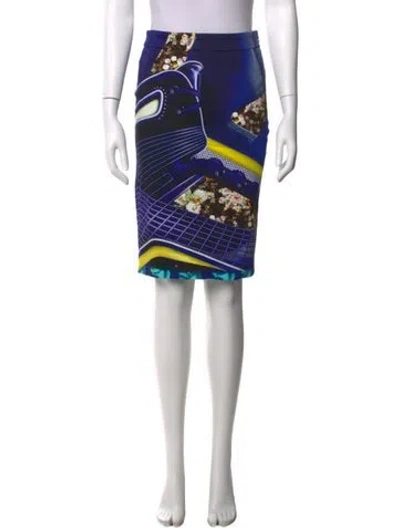 Pre-owned Mary Katrantzou Graphic Print Knee-length Skirt In Blue