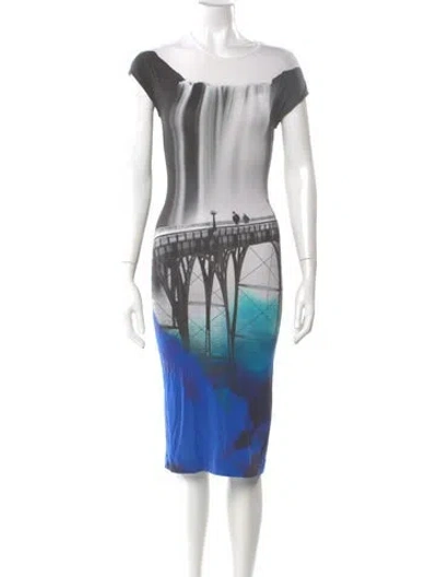 Pre-owned Mary Katrantzou Graphic Print Midi Length Dress In Gray