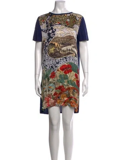 Pre-owned Mary Katrantzou Graphic Print Mini Dress In Blue