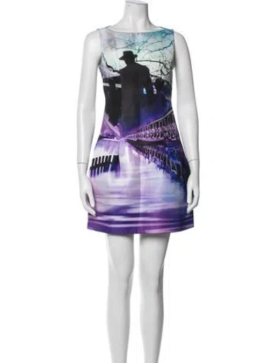 Pre-owned Mary Katrantzou Graphic Print Mini Dress In Blue/white
