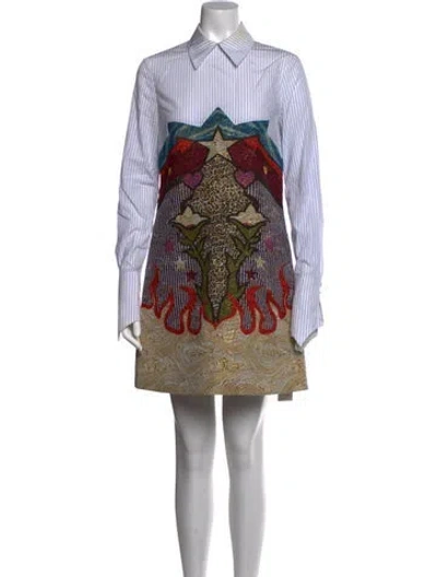 Pre-owned Mary Katrantzou Graphic Print Mini Dress In Blue/white
