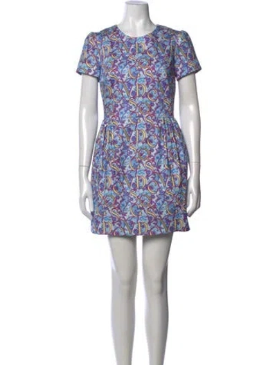 Pre-owned Mary Katrantzou Graphic Print Mini Dress W/ Tags In Blue