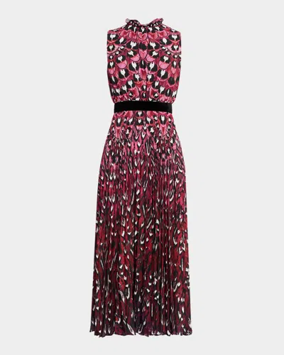 Mary Katrantzou Hollie Ombre Feather-print Midi Dress In Pink