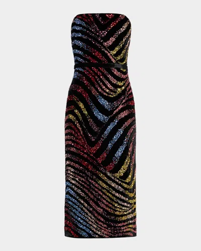 Mary Katrantzou Karlowe Strapless Beaded Striped Midi Dress In Multi